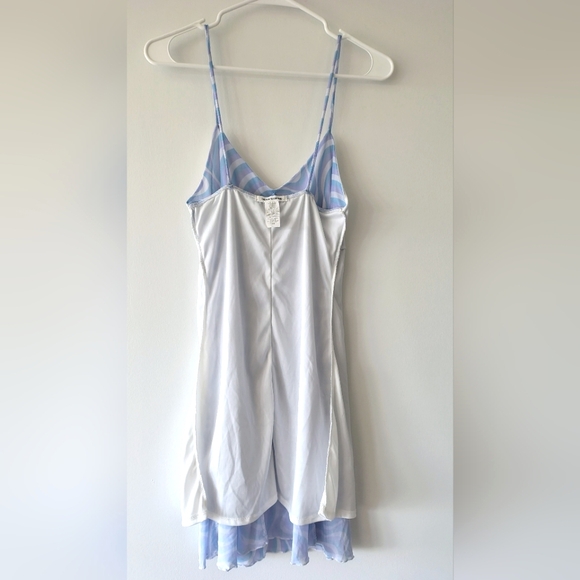 Baby Blue, White, & Lavender Sheer Babydoll Lettuce Trim Midi Dress Size M - Picture 11 of 12